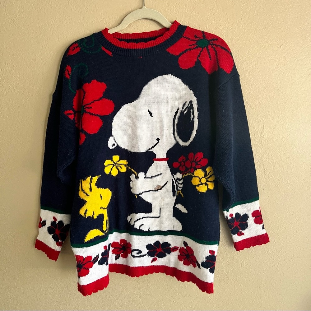 Retro Snoopy and Woodstock Floral Sweater